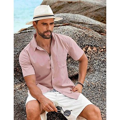 COOFANDY Men's Casual Button Down Shirts Short Sleeve Linen Shirts for Men with Pocket
