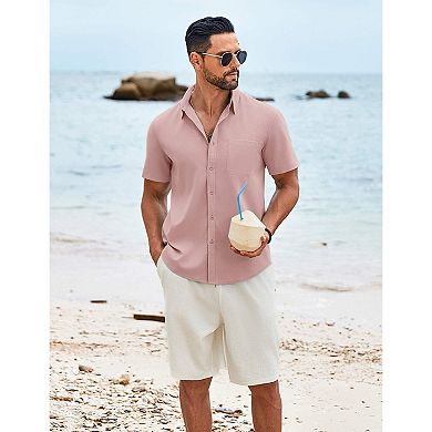 COOFANDY Men's Casual Button Down Shirts Short Sleeve Linen Shirts for Men with Pocket