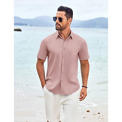 COOFANDY Men's Casual Button Down Shirts Short Sleeve Linen Shirts for Men with Pocket