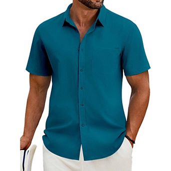 COOFANDY Men's Casual Button Down Shirts Short Sleeve Linen Shirts for Men with Pocket