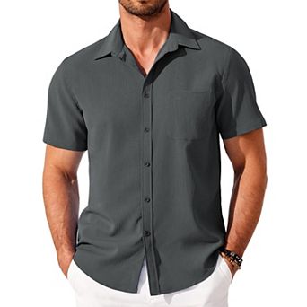 COOFANDY Men's Casual Button Down Shirts Short Sleeve Linen Shirts for Men with Pocket