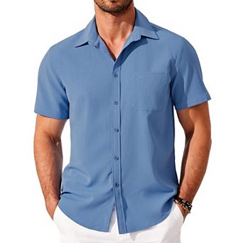 COOFANDY Men's Casual Button Down Shirts Short Sleeve Linen Shirts for Men with Pocket