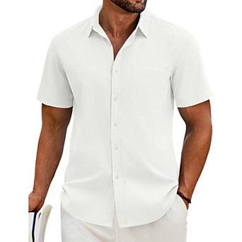 COOFANDY Men's Casual Button Down Shirts Short Sleeve Linen Shirts for Men with Pocket