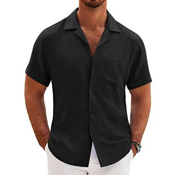 COOFANDY Mens Casual Short Sleeve Button Down Shirts Cuban Linen Textured Shirt Summer Beach Wear