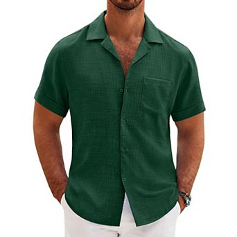 COOFANDY Mens Casual Short Sleeve Button Down Shirts Cuban Linen Textured Shirt Summer Beach Wear