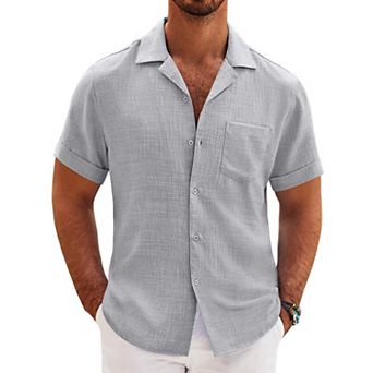 COOFANDY Mens Casual Short Sleeve Button Down Shirts Cuban Linen Textured Shirt Summer Beach Wear