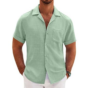 COOFANDY Mens Casual Short Sleeve Button Down Shirts Cuban Linen Textured Shirt Summer Beach Wear