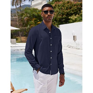 COOFANDY Men's Linen Shirt Textured Designer Western Work Regular Fit Shirt