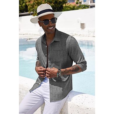 COOFANDY Men's Linen Shirt Textured Designer Western Work Regular Fit Shirt