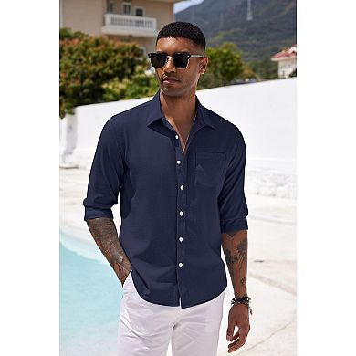 COOFANDY Men's Linen Shirt Textured Designer Western Work Regular Fit Shirt