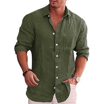 COOFANDY Men's Linen Shirt Textured Designer Western Work Regular Fit Shirt