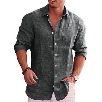 COOFANDY Men's Linen Shirt Textured Designer Western Work Regular Fit Shirt