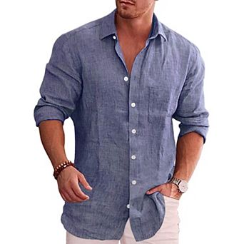 COOFANDY Men's Linen Shirt Textured Designer Western Work Regular Fit Shirt