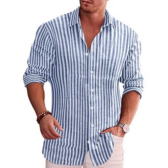 COOFANDY Men's Linen Shirt Textured Designer Western Work Regular Fit Shirt