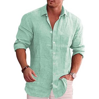 COOFANDY Men's Linen Shirt Textured Designer Western Work Regular Fit Shirt