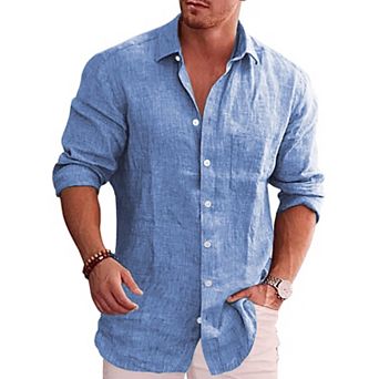 COOFANDY Men's Linen Shirt Textured Designer Western Work Regular Fit Shirt