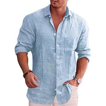 COOFANDY Men's Linen Shirt Textured Designer Western Work Regular Fit Shirt