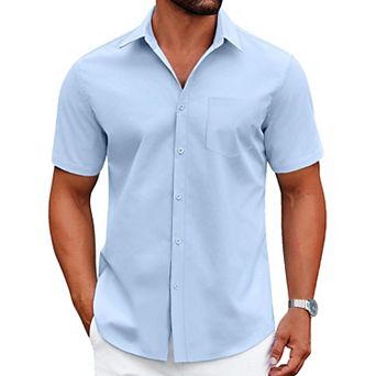 COOFANDY Mens Dress Shirts Short Sleeve Casual Button Down Shirts Summer Untucked Business Shirts