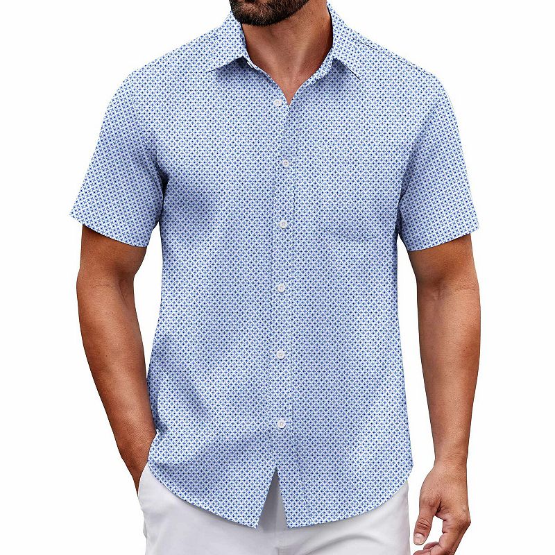 mens summer dress shirts COOFANDY Short Sleeve Casual Button Down Shirts Untucked Business Shirts Light Blue Mermaid Lace Size:XL US 12 The classic dress shirt stylish mens summer outfits maternity dresses for baby shower