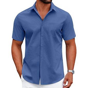 COOFANDY Mens Dress Shirts Short Sleeve Casual Button Down Shirts Summer Untucked Business Shirts