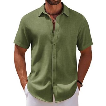COOFANDY Men's Linen Beach Casual Shirts Button Down Short Sleeve Shirt Summer Wedding Shirt Shirts