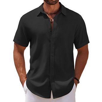 COOFANDY Men's Linen Beach Casual Shirts Button Down Short Sleeve Shirt Summer Wedding Shirt Shirts