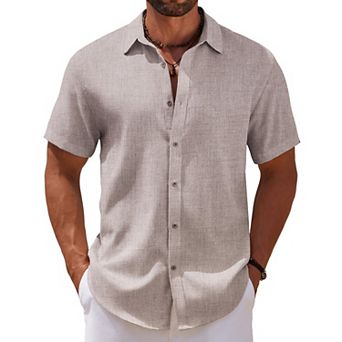 COOFANDY Men's Linen Beach Casual Shirts Button Down Short Sleeve Shirt Summer Wedding Shirt Shirts