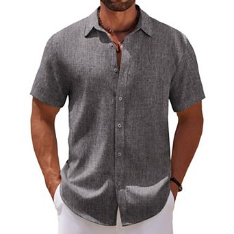 COOFANDY Men's Linen Beach Casual Shirts Button Down Short Sleeve Shirt Summer Wedding Shirt Shirts