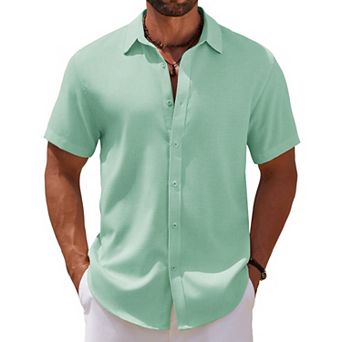 COOFANDY Men's Linen Beach Casual Shirts Button Down Short Sleeve Shirt Summer Wedding Shirt Shirts