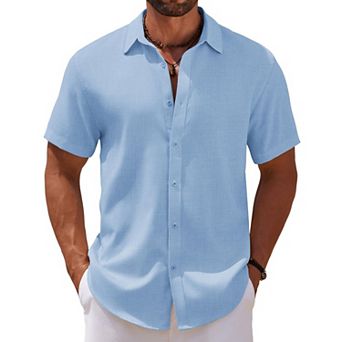 COOFANDY Men's Linen Beach Casual Shirts Button Down Short Sleeve Shirt Summer Wedding Shirt Shirts