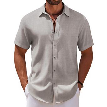 COOFANDY Men's Linen Beach Casual Shirts Button Down Short Sleeve Shirt Summer Wedding Shirt Shirts