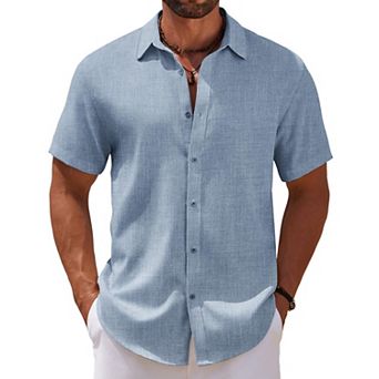 COOFANDY Men's Linen Beach Casual Shirts Button Down Short Sleeve Shirt Summer Wedding Shirt Shirts