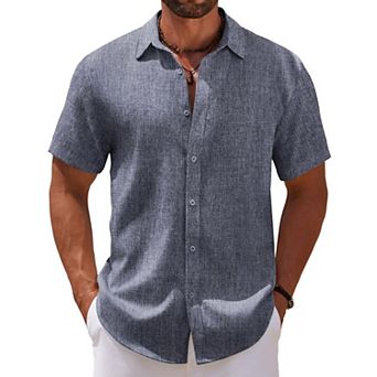 COOFANDY Men's Linen Beach Casual Shirts Button Down Short Sleeve Shirt Summer Wedding Shirt Shirts