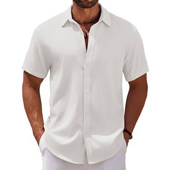 COOFANDY Men's Linen Beach Casual Shirts Button Down Short Sleeve Shirt Summer Wedding Shirt Shirts