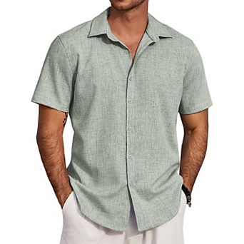COOFANDY Men's Linen Texture Shirt Short Sleeve Untucked Dress Shirts Summer Vacation Shirts