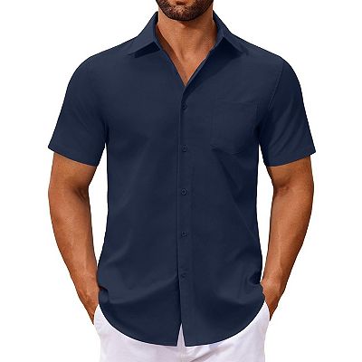 dress shirt buttons Men's Basic Solid Color Button Up Dress Shirt (Turquoise), Turquoise / Large/16-16.5 Neck/34-35 Sleeve main image 0