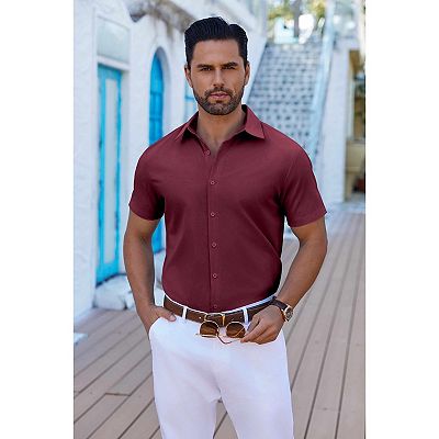 COOFANDY Button up Shirt for Men Short Sleeve Business Casual Dress No Tuck  Shirts Travel Shirt