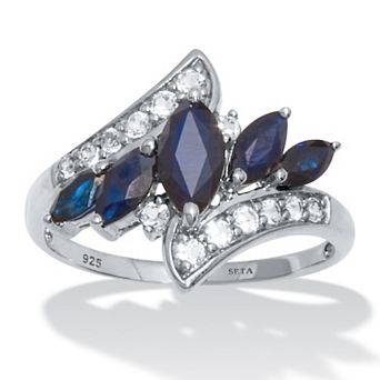 PalmBeach Jewelry 3.73 TCW Marquise Sapphire and White Topaz Platinum-Plated Sterling Silver Ring