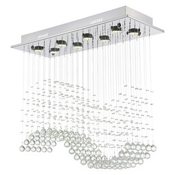 Moooni 8 Lights Rectangular Wave Raindrop Chandelier Flush Mount Crystal Chandelier No Bulbs