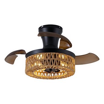 Moooni 28" Retractable Ceiling Fan with Light Flush Mount Caged Boho Fandelier Remote Control