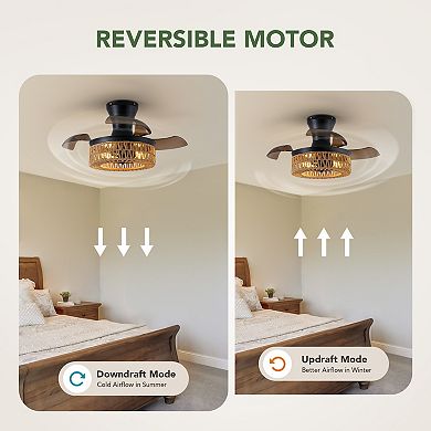 Moooni 28" Retractable Ceiling Fan with Light Flush Mount Caged Boho Fandelier Remote Control