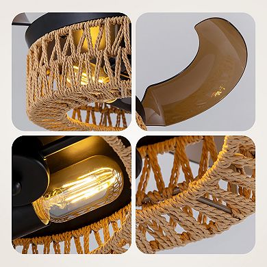 Moooni 28" Retractable Ceiling Fan with Light Flush Mount Caged Boho Fandelier Remote Control