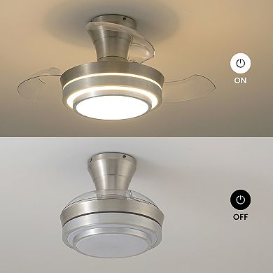 Moooni 28" Retractable LED Ceiling Fan with Light Dimmable Low Profile Fandelier Remote&APP Control