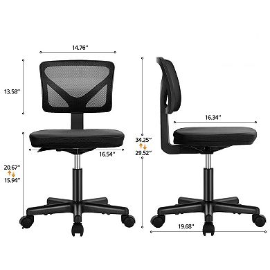 Mesh Lumbar Support Armless Low Back Office Chair Adjustable Height 360° Swivel Computer Chair