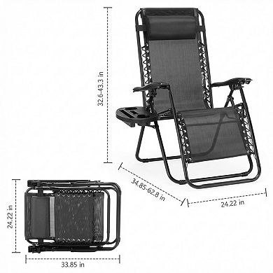 Set of 2 Zero Gravity Lounge Chairs Outdoor Folding Recliners with Pillow and Cup Holder