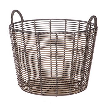 Extra Large Round Poly Rattan Decorative Storage Basket with Handles