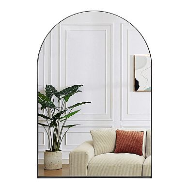 Arched Wall Mirror with Black Metal Frame for Bathroom Bedroom Living Room