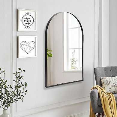 Arched Wall Mirror with Black Metal Frame for Bathroom Bedroom Living Room