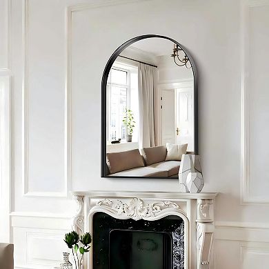 Arched Wall Mirror with Black Metal Frame for Bathroom Bedroom Living Room