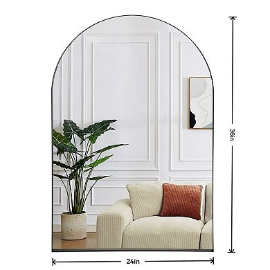 Arched Wall Mirror with Black Metal Frame for Bathroom Bedroom Living Room